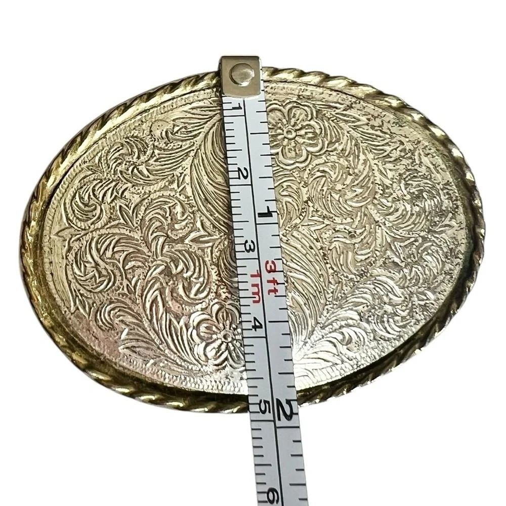 Vintage Oval Silver Gold Etched Small Western Style Belt Buckle Children’s